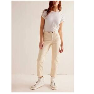 New FREE PEOPLE We The Free Rebel Vegan Leather Pants $128 SIZE 8 Ivory Slim